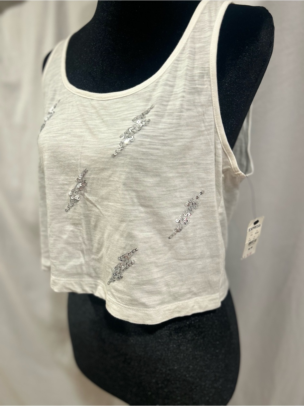 Express White Sequin Accent Cropped Tank